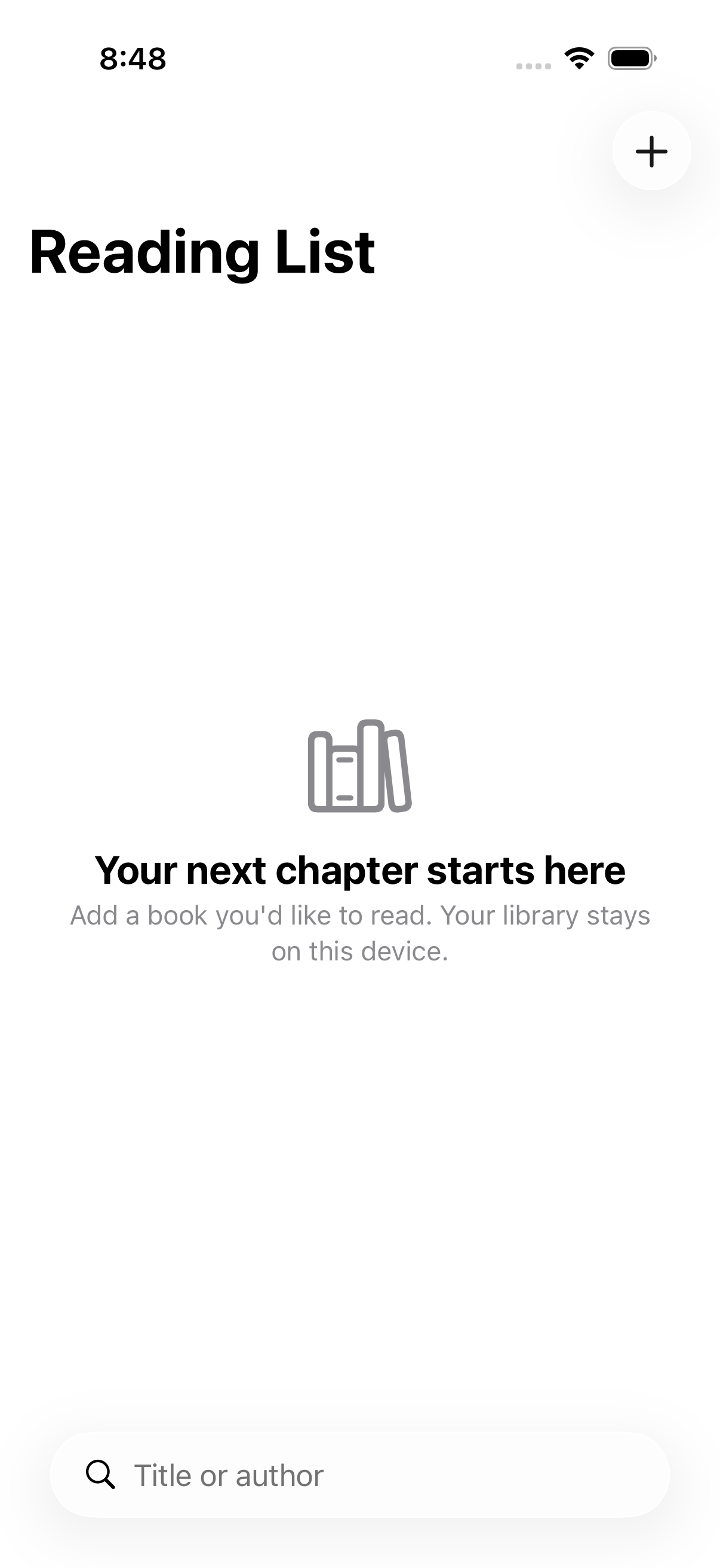 Reading List simulator capture: empty state