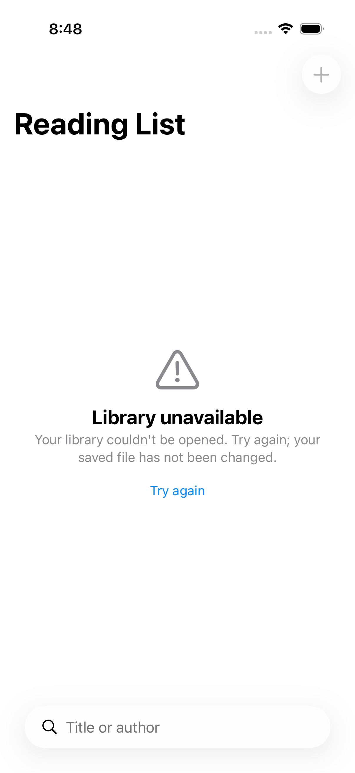 Reading List simulator capture: error state